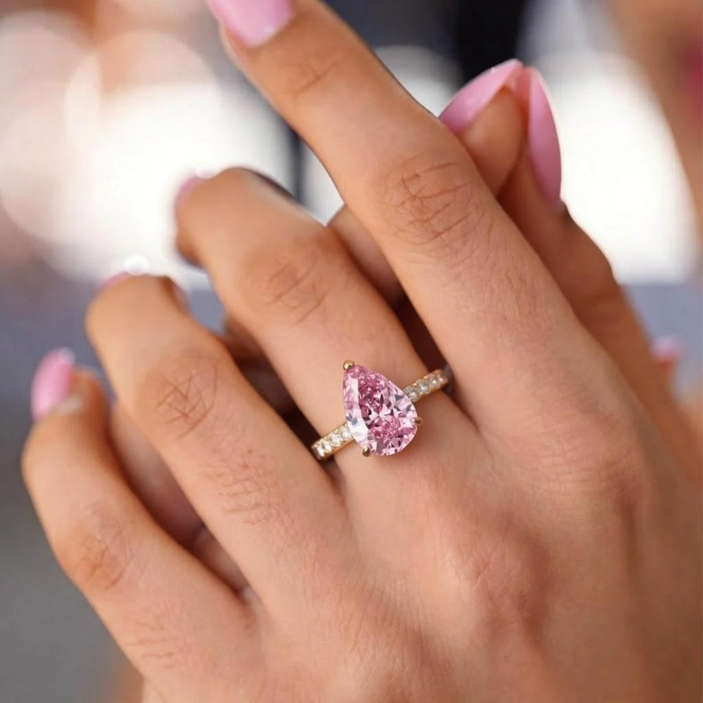 Selene's Blush | 3CT Pear Pink Sapphire Solitaire Pavé Ring