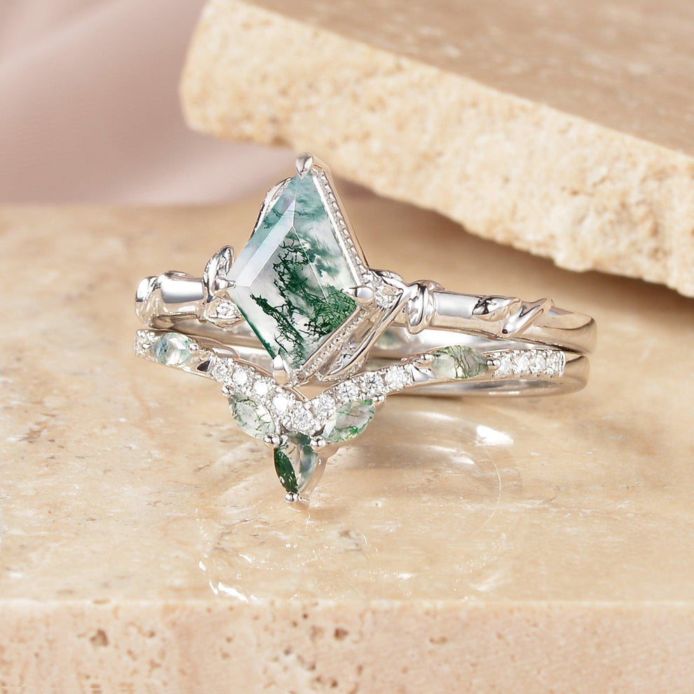 Flora’s Lark | Kite Cut Moss Agate Leafy Bridal Set 2pcs.