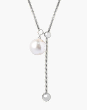 Adjustable Gold Pearl Pendant Necklace with Slider Knot Charm