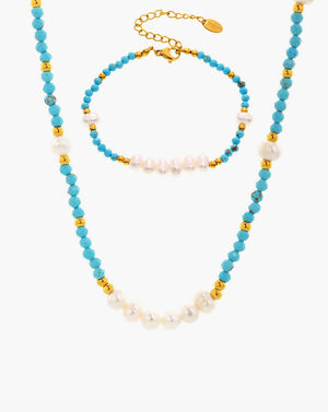 Handcrafted Boho Turquoise & Pearl Beaded Bracelet