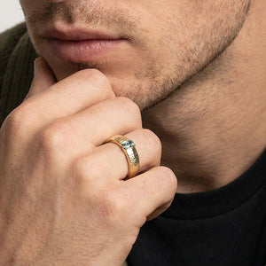 Silas’s Inlay | Moss Agate Textured Men's Wedding Band.