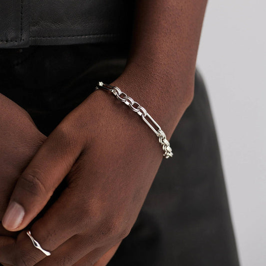 White Gold Plated Silver Axiom Chain Bracelet.