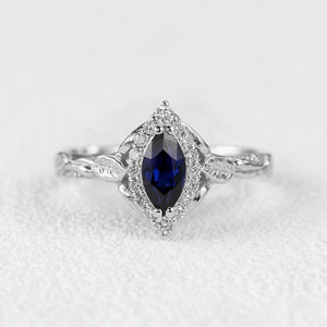Victoria’s Diadem | Marquise Cut Sapphire & Diamond Halo Bridal Set 2pcs.