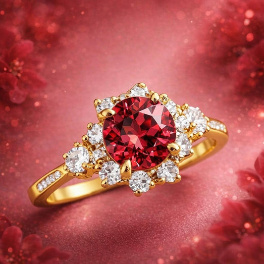 Marina‘s Ember | Burgundy Gemstone Halo Ring.
