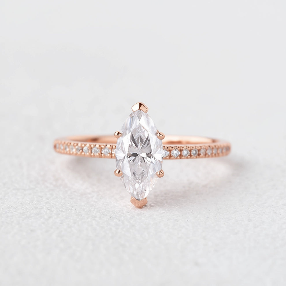 Grace‘s Minimal | Marquise Diamond Solitaire Engagement Ring with Pave Band.