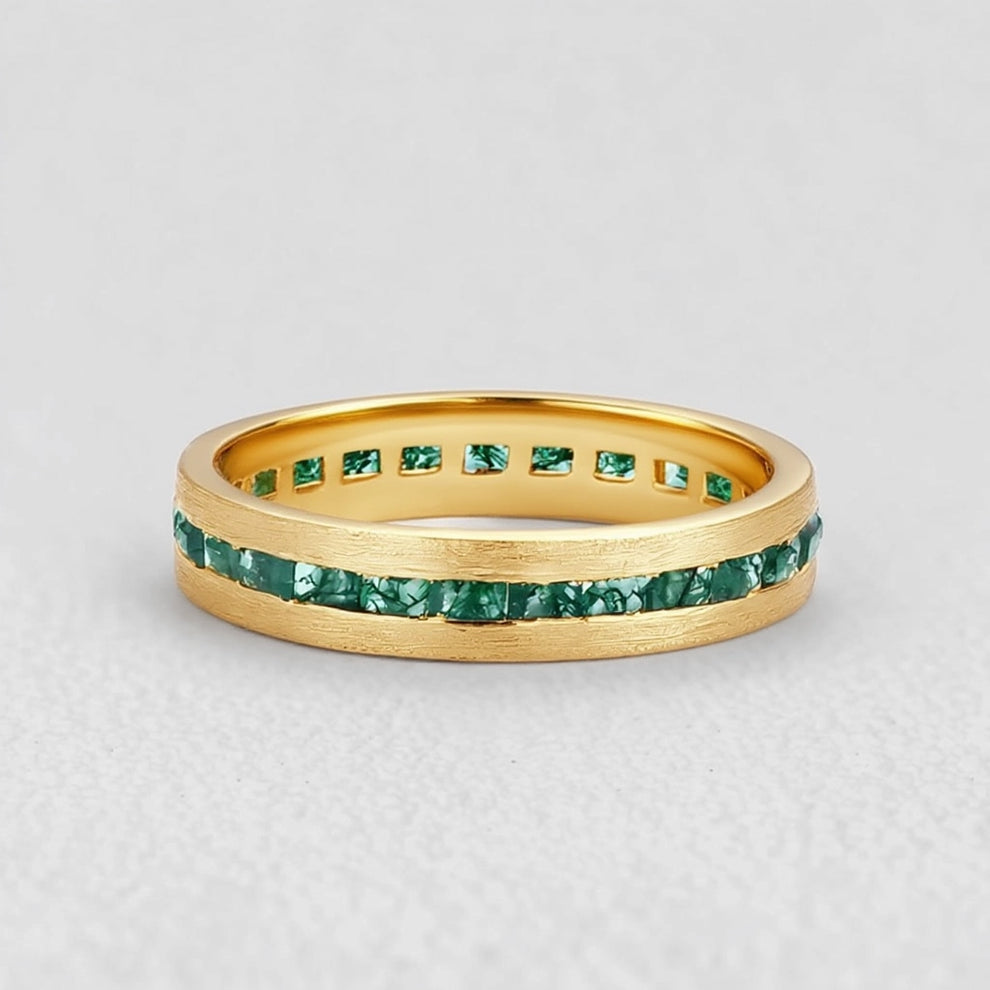 Maia’s Glade | Long Hexagon Moss Agate Leafy Couple Ring Set 3pcs.