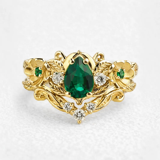 Flora’s Bloom | Natural Emerald Floral Bridal Set 2pcs.