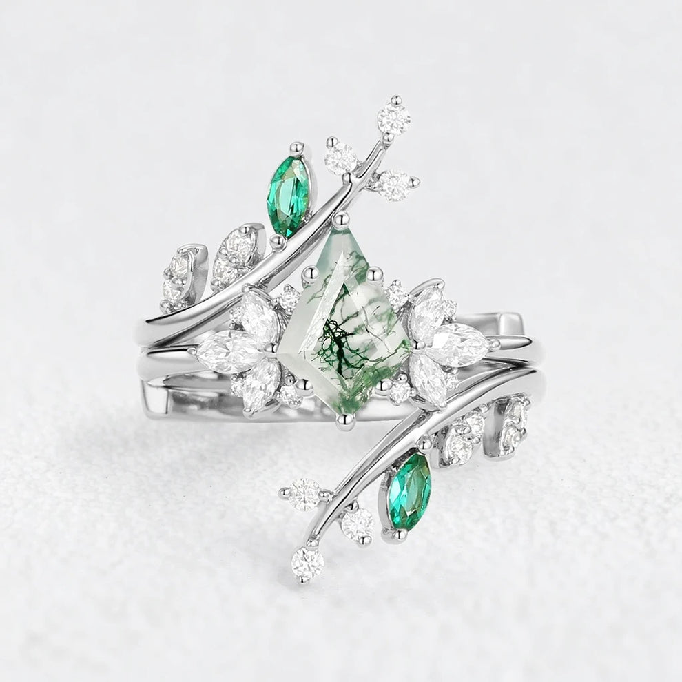 Forest Cage | Kite Cut Moss Agate Leafy Bridal Set 2pcs