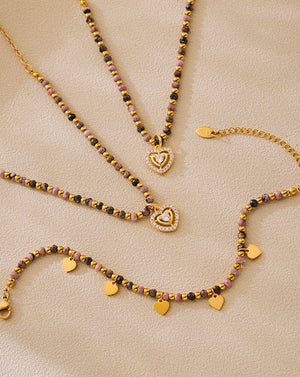 Gold Mangalsutra Gemstone Beaded Necklace with Heart Pendant
