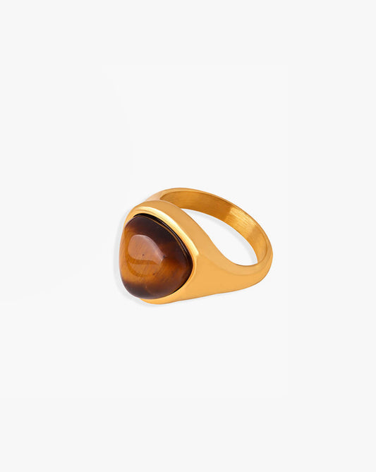 Geometric Gold Natural Tiger Eye Chunky Ring
