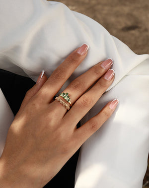 Gold Crown Stack Moss Agate Engagement Ring