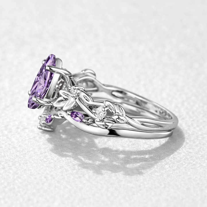 Violet’s Twig | Vintage Marquise Amethyst & Diamond Bridal Set 2pcs.