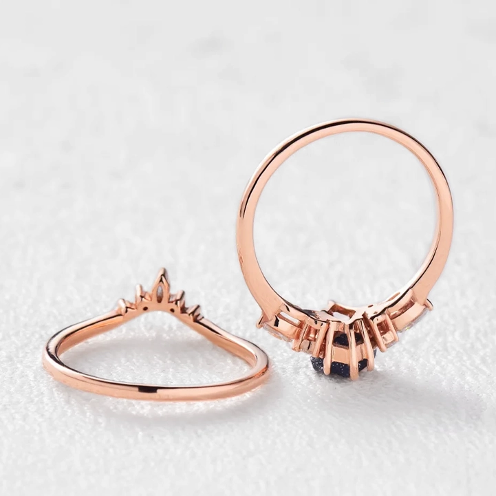 Stella’s Spark | Kite Cut Blue Sandstone & Marquise Moissanite Bridal Set 2pcs.