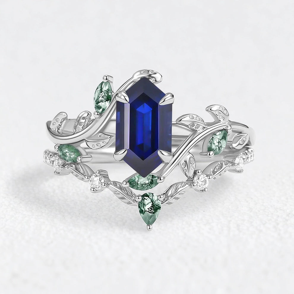Daphne’s Laurel | Hexagon Cut Moss Agate & Emerald Vine Duo