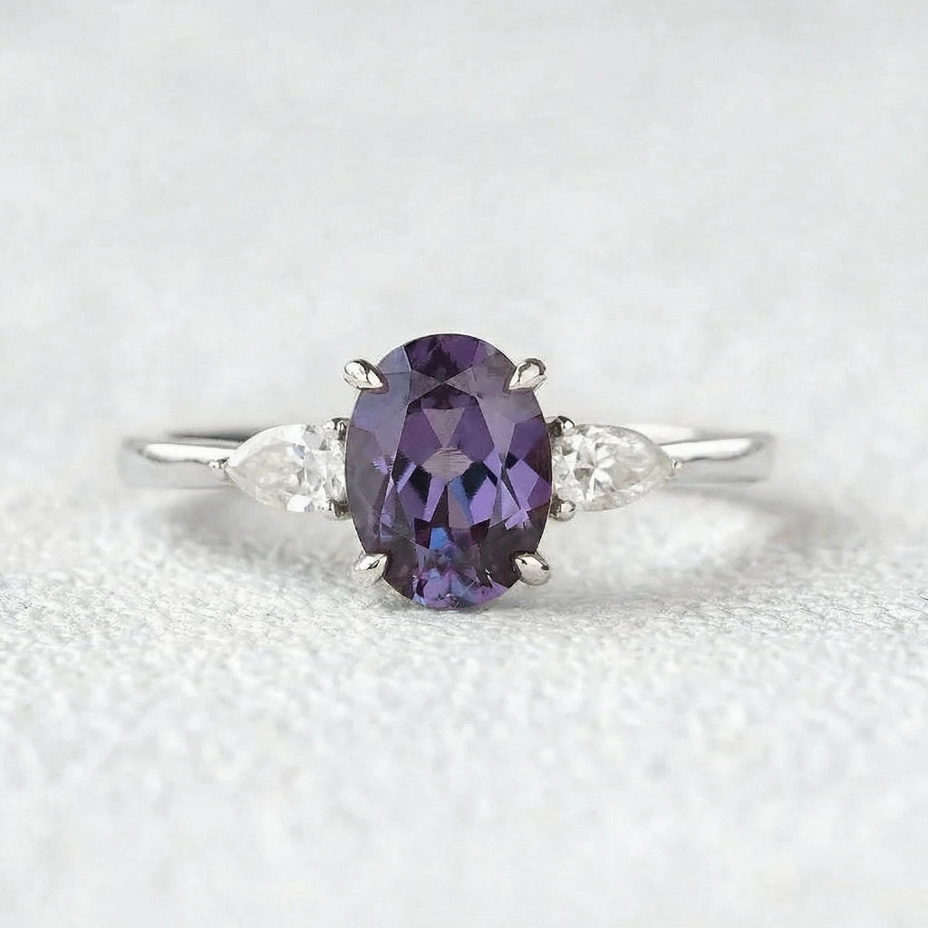 Minimalist Lab-Grown Alexandrite Solitaire Gold Ring.