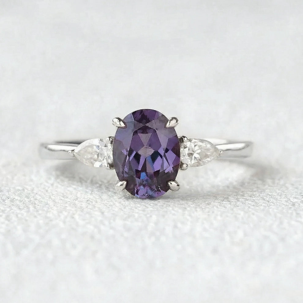 Minimalist Lab-Grown Alexandrite Solitaire Gold Ring.