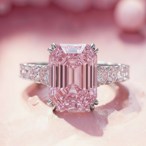 Elena's Oath | 3CT Green Emerald Cut Pink Glasshouse Ring.