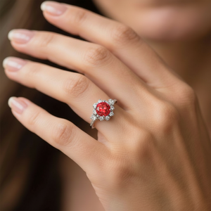 Marina‘s Ember | Burgundy Gemstone Halo Ring.