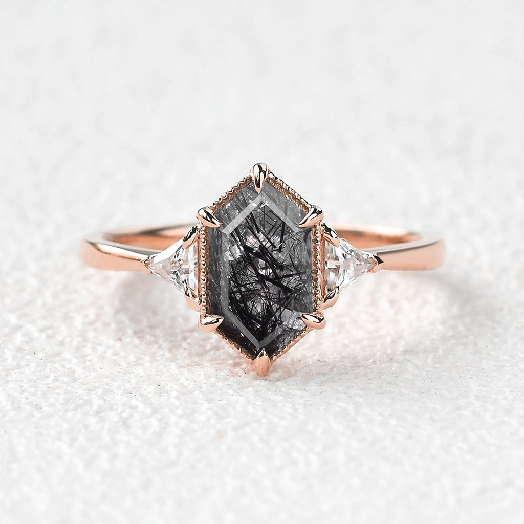 Vintage 1.5CT Geometric Moss Agate Three-Stone Ring.