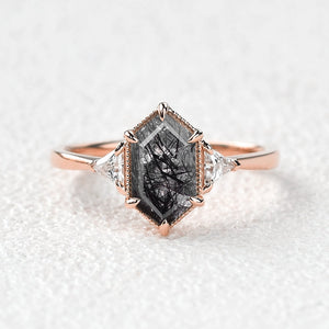 Vintage 1.5CT Geometric Moss Agate Three-Stone Ring.