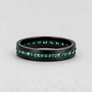 Maia’s Glade | Long Hexagon Moss Agate Leafy Couple Ring Set 3pcs.