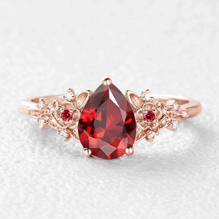 Scarlett’s Twig | Vintage Pear Red Ruby & Diamond Floral Bridal Set 2pcs.