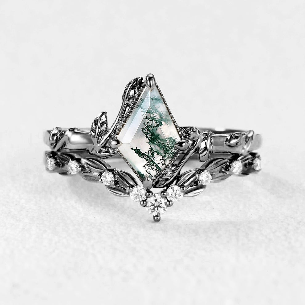 Sylvie’s Grove | Classic Moss Agate Leafy Bridal Set 2pcs.