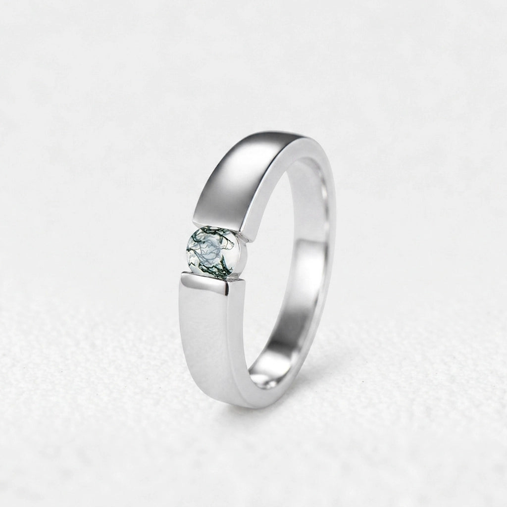 One Stone Duo | Round Moss Agate Couple Ring Set 2pcs.