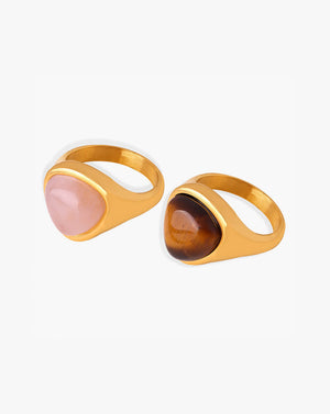 Geometric Gold Natural Rose Quartz Ring