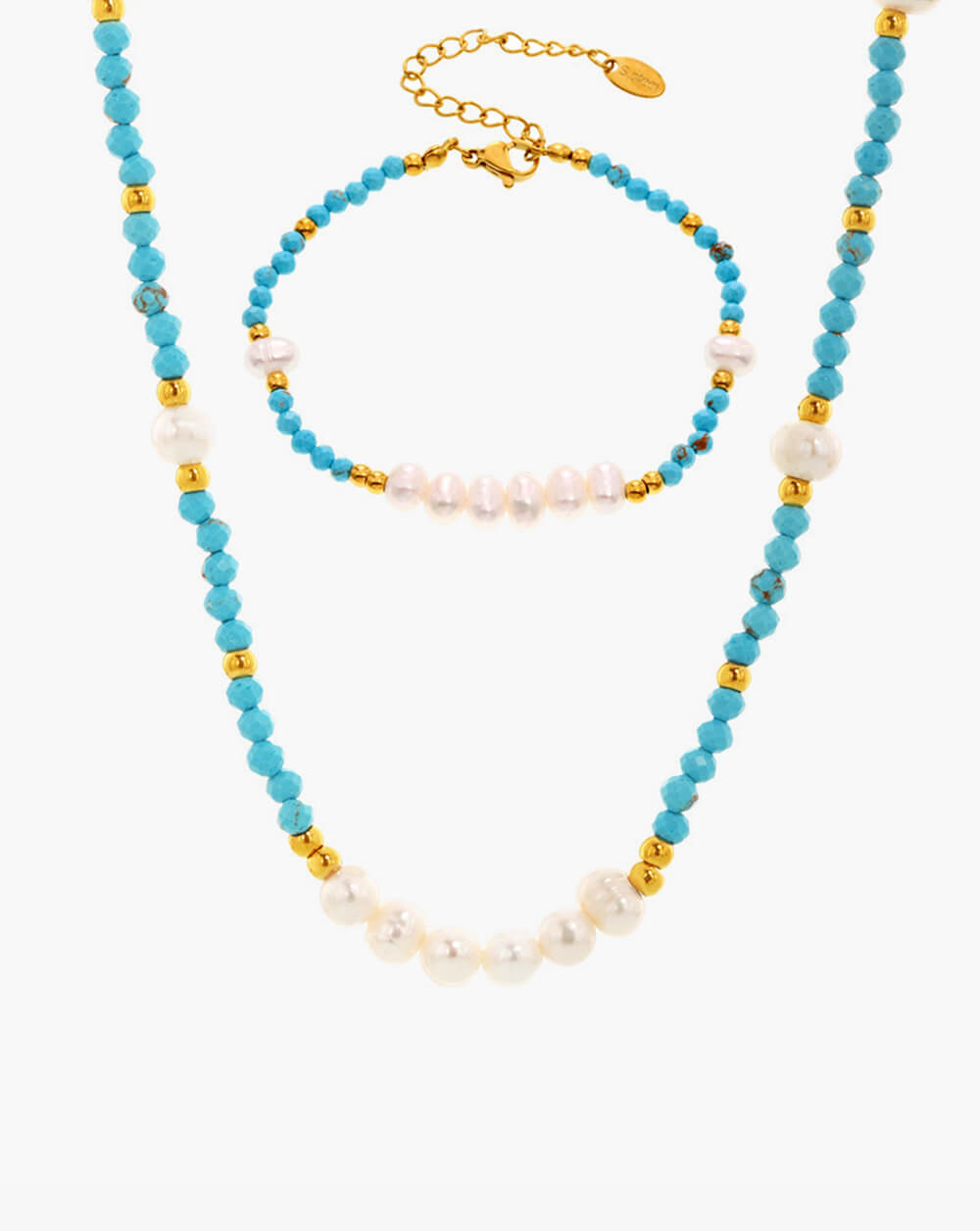 Handcrafted Boho Turquoise & Pearl Beaded necklace