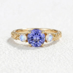 Selene’s Deep | Round Tanzanite & Moonstone Cluster Ring.