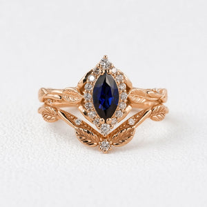 Victoria’s Diadem | Marquise Cut Sapphire & Diamond Halo Bridal Set 2pcs.