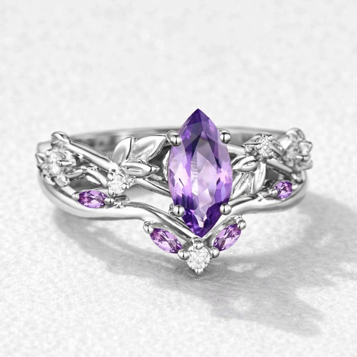 Violet’s Twig | Vintage Marquise Amethyst & Diamond Bridal Set 2pcs.