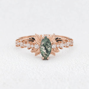 Aurora’s Moss Wing | Marquise Moss Agate Vintage Bridal Set 2pcs.