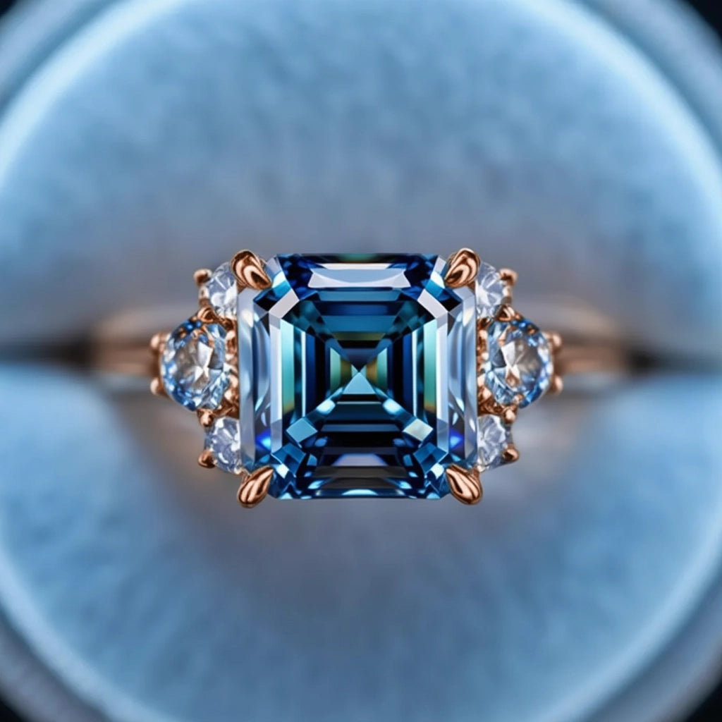 Seren's Lumen | Asscher Cut Blue Starry Ring
