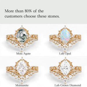 Charlotte 1.5ct Signature Moss Agate Vintage Ring Set 2pcs.