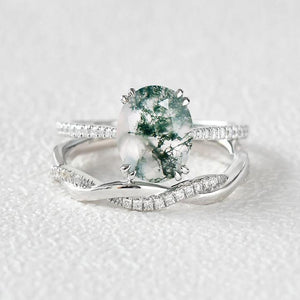 Ariadne’s Merge | 2CT Oval Moss Agate Bridal Set 2pcs.