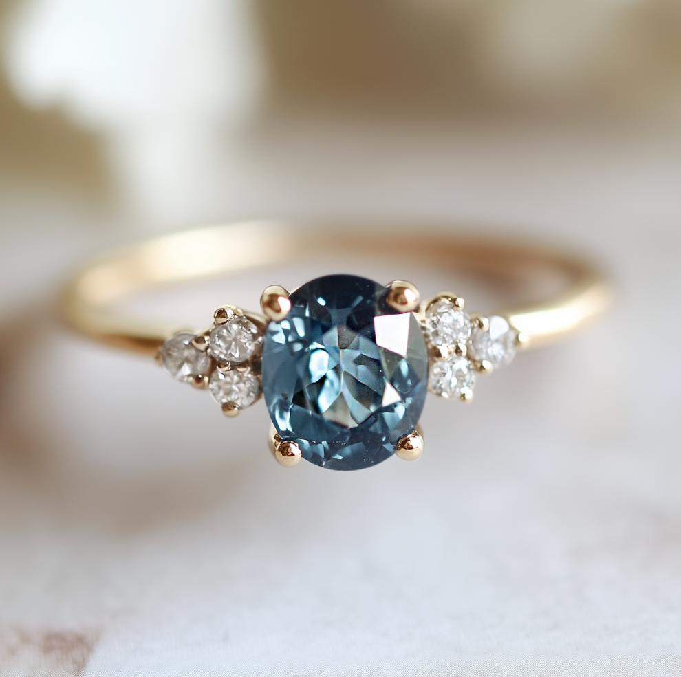 Azure Serenity | Oval Cut Rare Blue Sapphire Solitaire Engagement Ring.