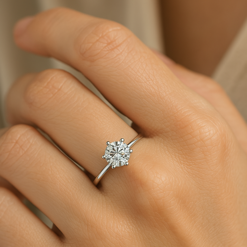 Classic Round Cut Moissanite Ring.