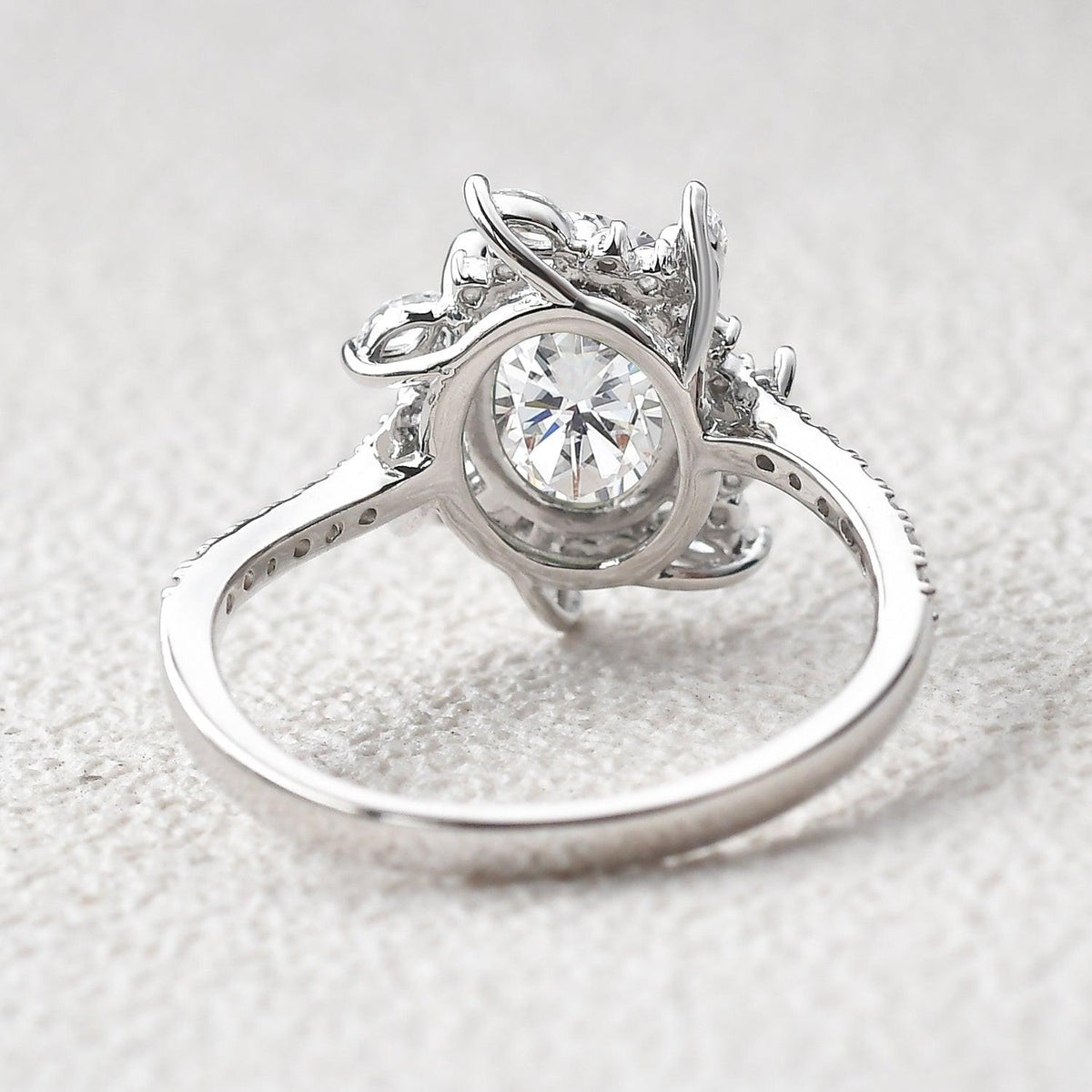 Oval Moss Agate & Moissanite Halo White Gold Engagement Ring.