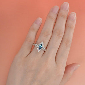 1.0ct Marquise Cut Moss Agate Cluster Vintage Engagement Ring Set 2pcs.