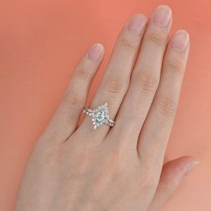 1.0ct Marquise Cut Moss Agate Cluster Vintage Engagement Ring Set 2pcs.