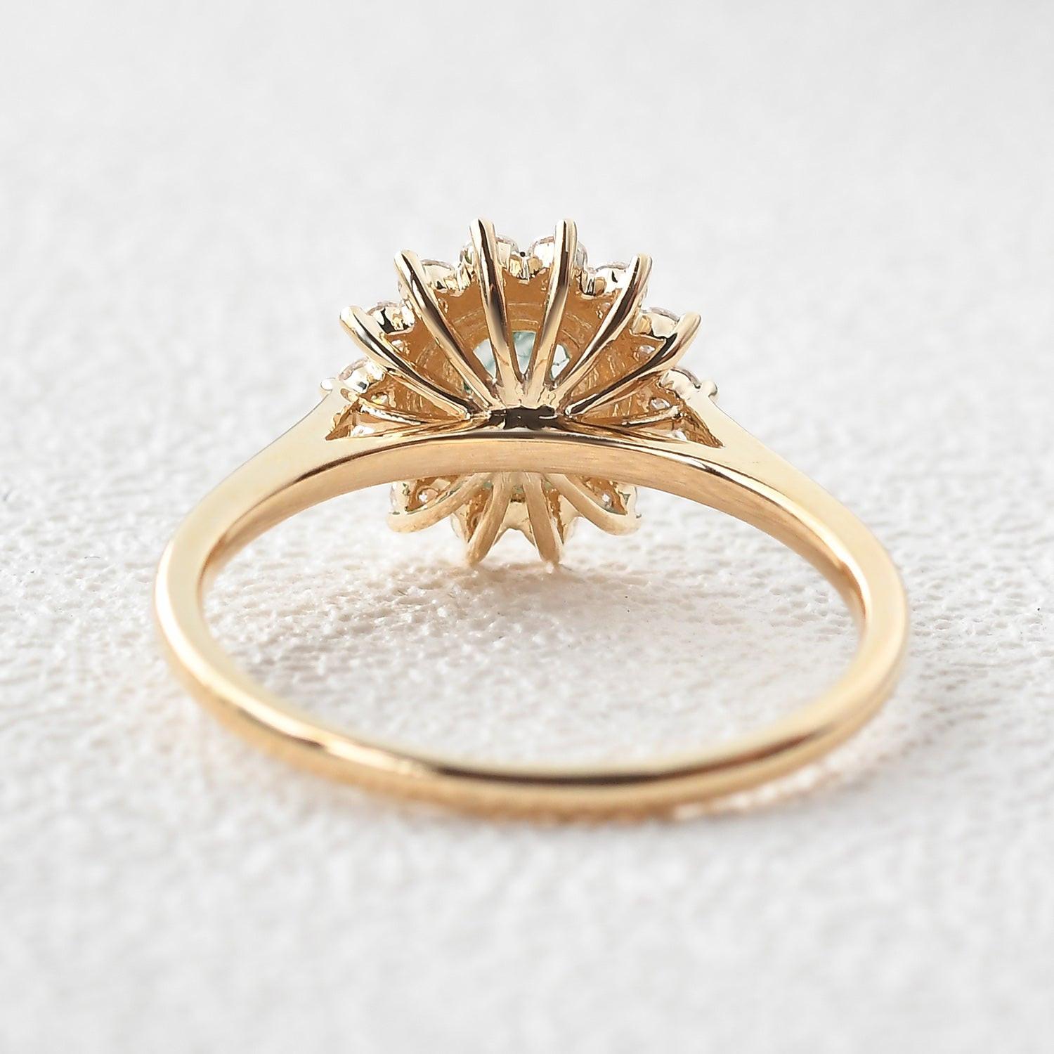 Flower Round Cut Moss Agate Rose Gold Ring.
