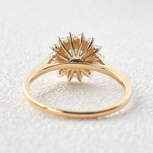 Flower Round Cut Moss Agate Rose Gold Ring.