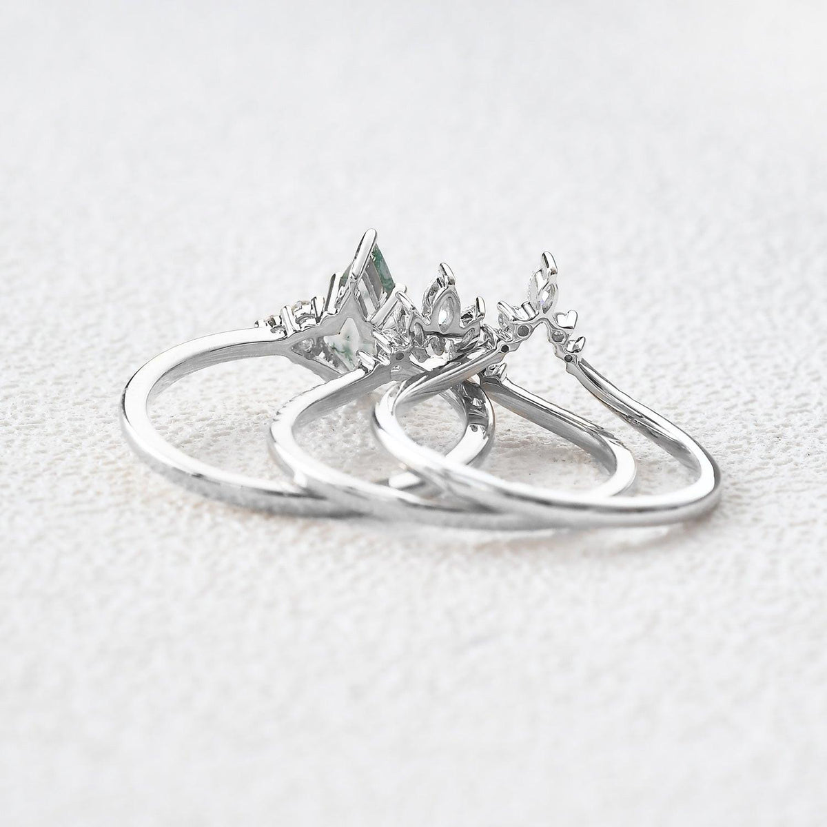 Vivienne’s Trilogy | Vintage Kite Cut Moss Agate Bridal Set 3pcs.