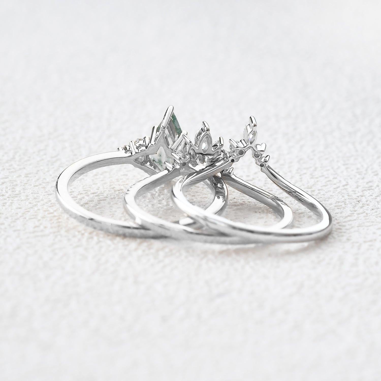 Vivienne’s Trilogy | Vintage Kite Cut Moss Agate Bridal Set 3pcs.