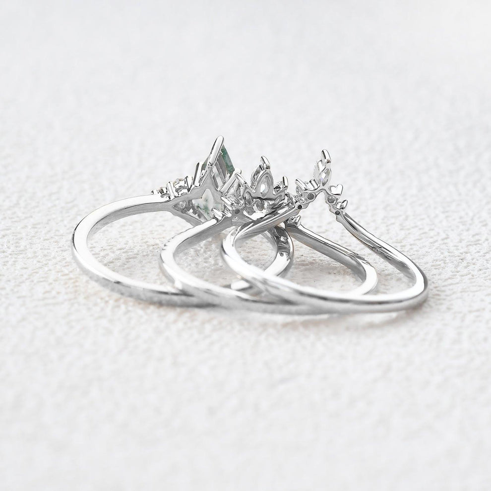 Vivienne’s Trilogy | Vintage Kite Cut Moss Agate Bridal Set 3pcs.