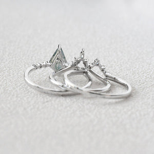 1.5ct Vintage Moss Agate Engagement Ring Set 3pcs.