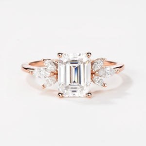 Sylvie’s Lattice | Emerald Cut Moss Agate Cluster Engagement Ring.