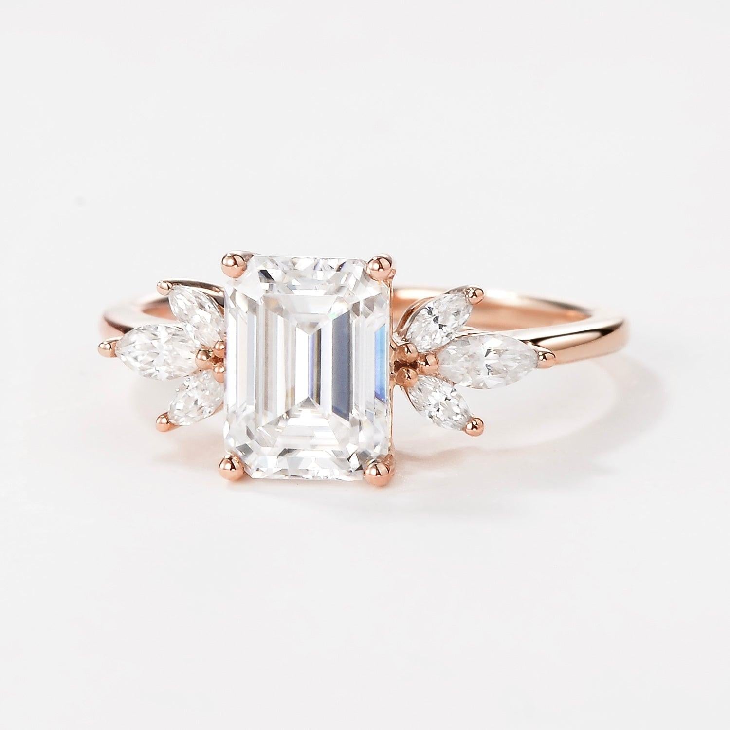 Sylvie’s Lattice | Emerald Cut Moss Agate Cluster Engagement Ring.